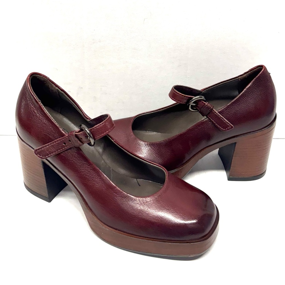 MIZ MOOZ WOMEN'S MARY JANE LEATHER HEELED SHOES WINE 37EU / 7US # X-44